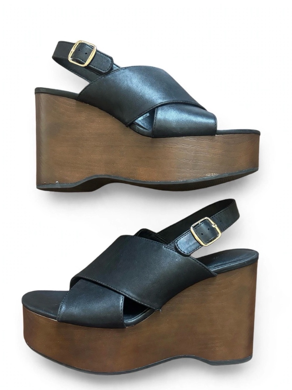 Universal Thread Black Crisscross Platform Wedge Sandals Size 8 Ankle Strap